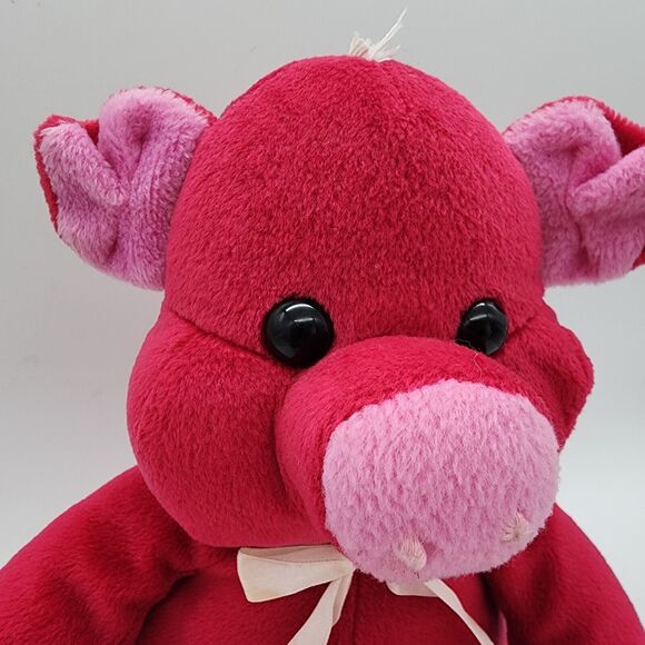 Kellytoy Bean Pals Pig Plush 10" Satin Bow Dark Pink Farm Sits Up Stuffed Animal - Picture 5 of 8